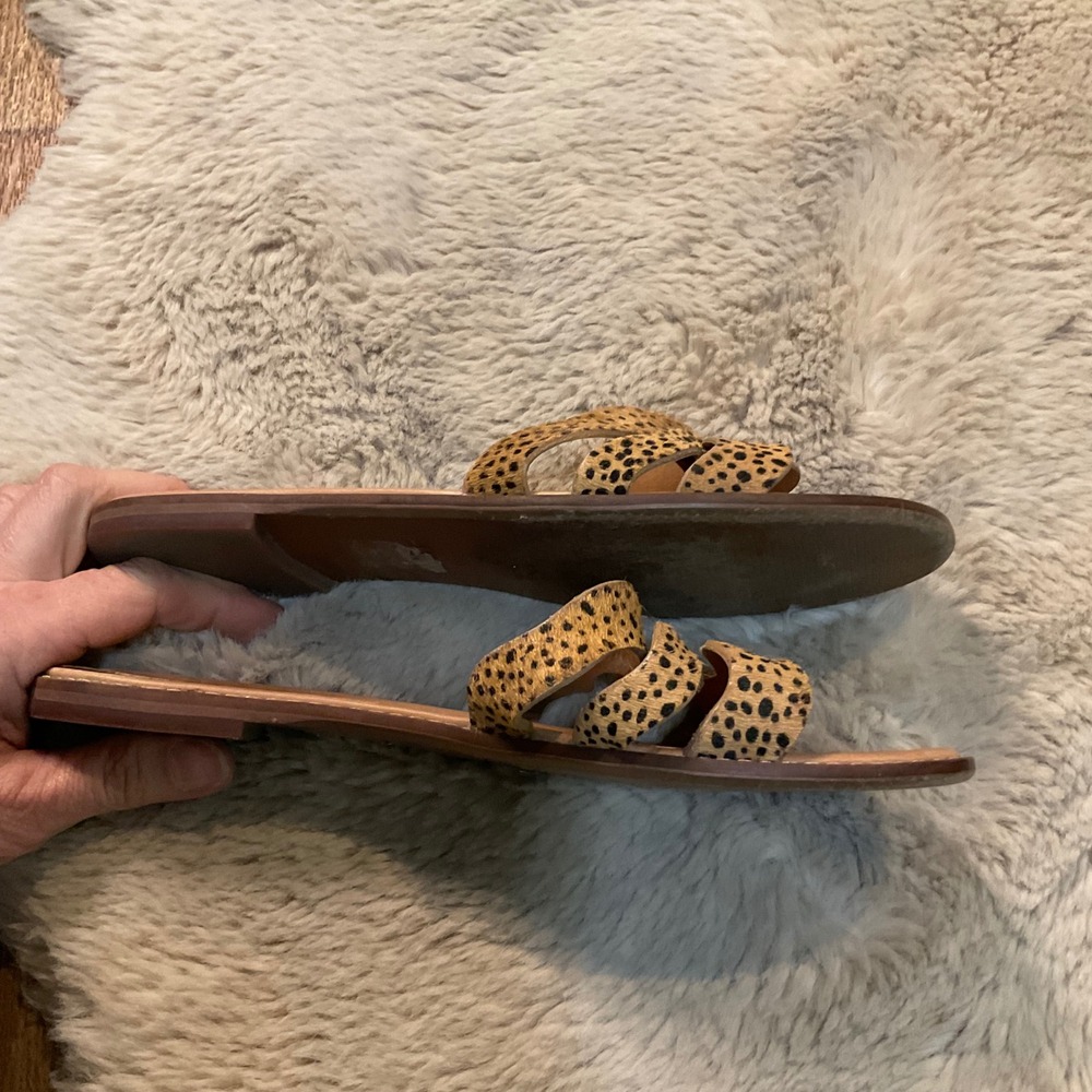 Madewell The Wave Sandals Size 7.5 Spotted Calf Hair Leather Flats Slide Leopard - Picture 7 of 11